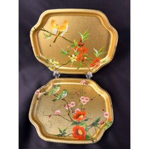 Elite Tray Company Vintage Two Trays With Birds And Flowers